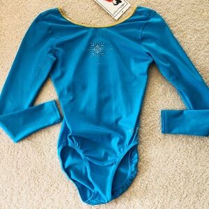 NWT Dreamlight Blue Turquoise Long Sleeve L/S Leotard Gymnastics Sz. AS